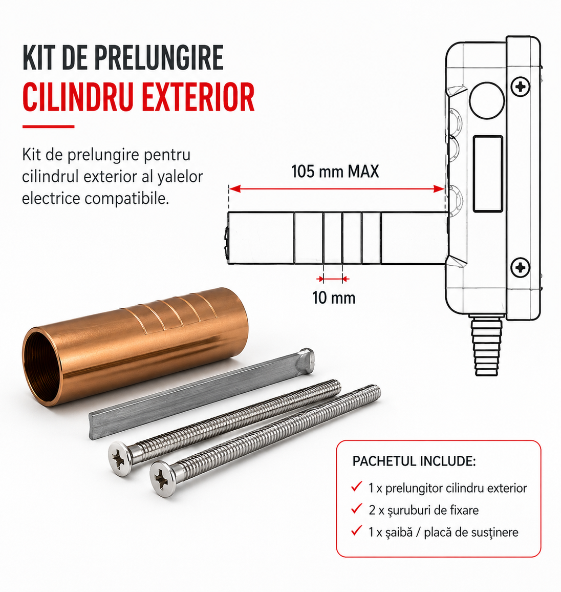 Kit prelungitor CISA pentru cilindru exterior - accesoriu yala electrica