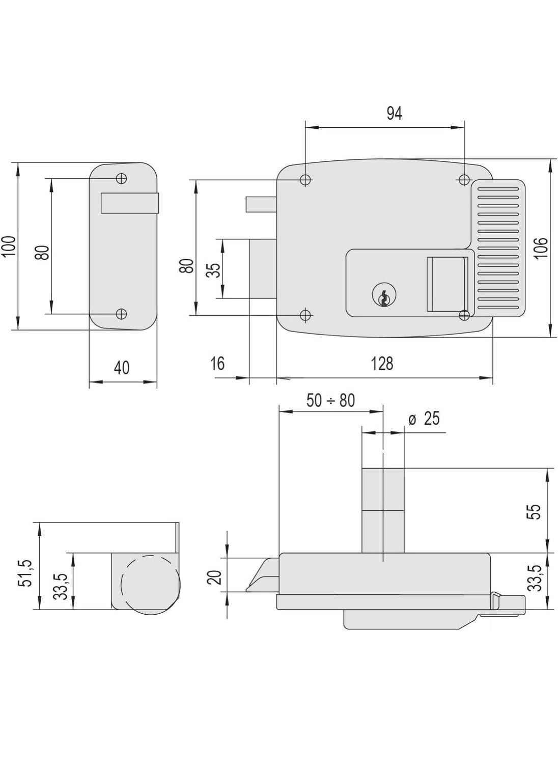 Yala CISA 11721-60-2N7 cu backset reglabil 50-80 mm pentru poarta metalica