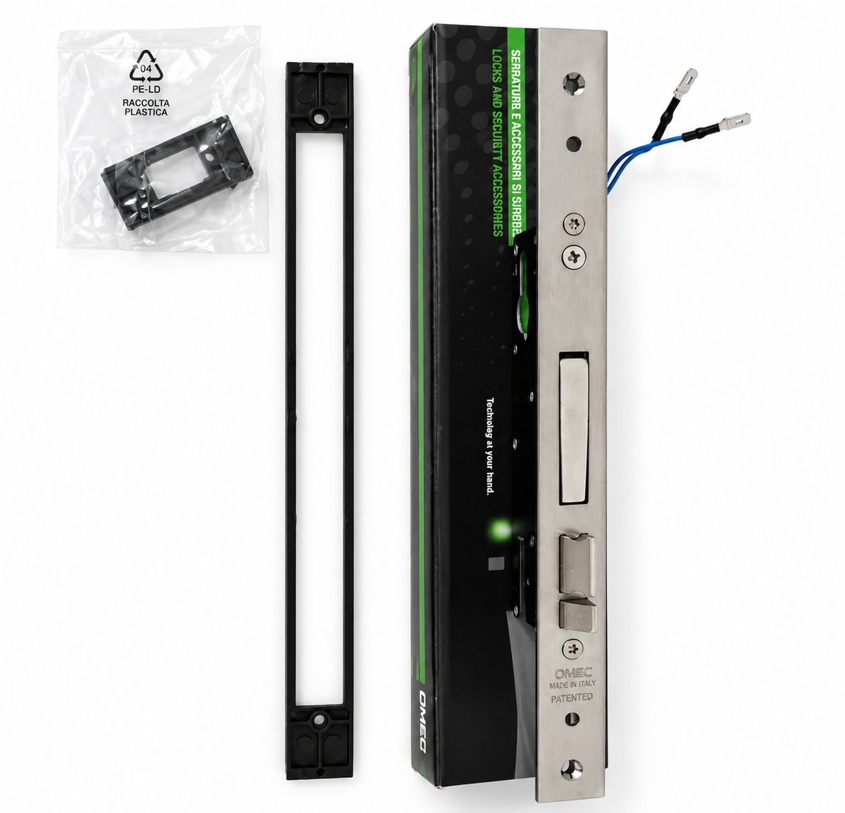Broasca electrica OMEC seria 1408 cu accesorii de montaj pentru usi si profile metalice