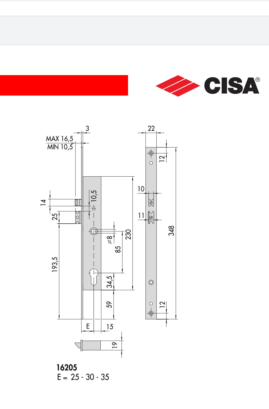 Detalii broasca electrica CISA 16205-30 pentru control acces