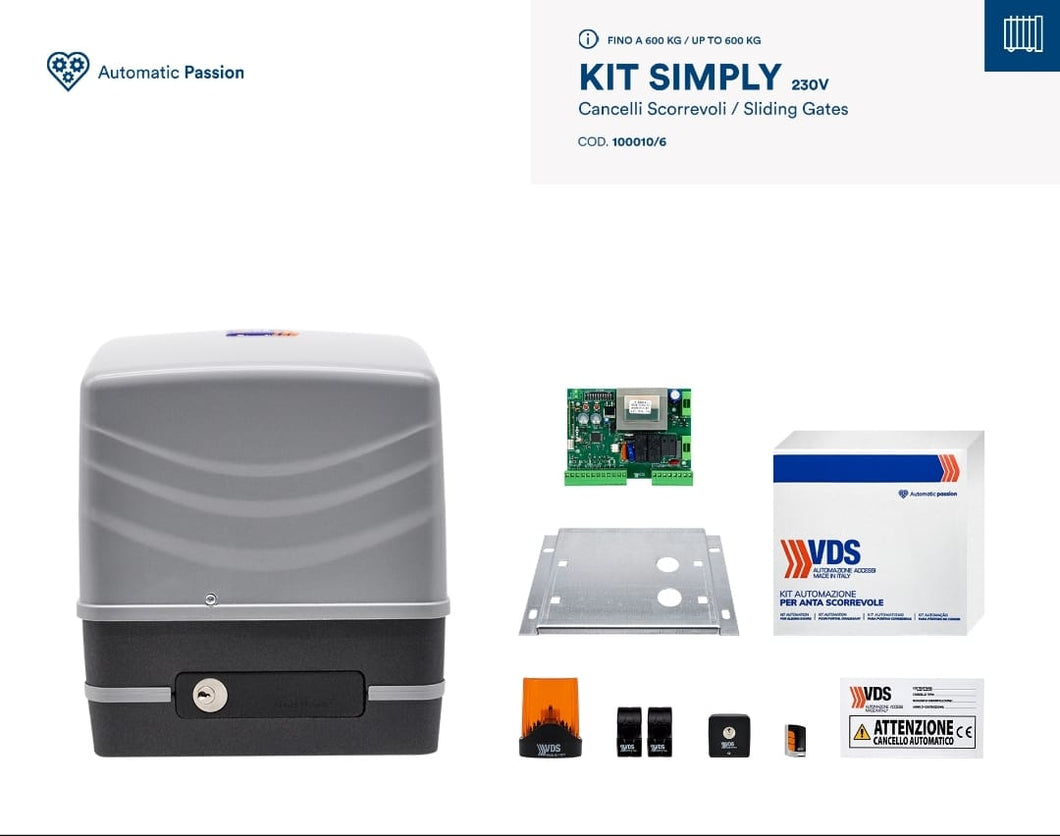 Kit Automatizare poarta culisanta  VDS SIMPLY 600KG Made in ITALY