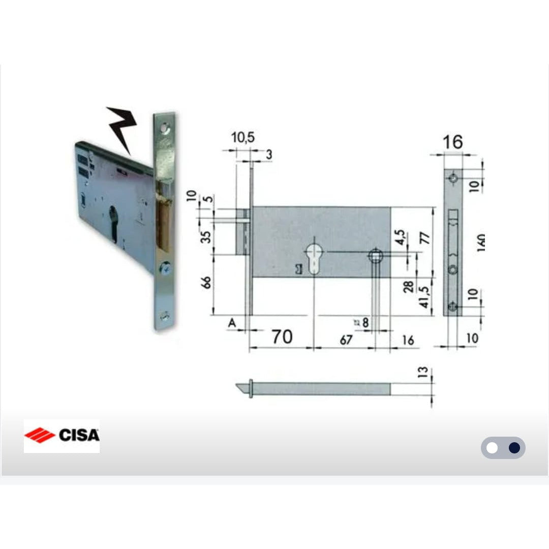 CISA 14350-70 broasca electrica backset 70 mm - vedere produs
