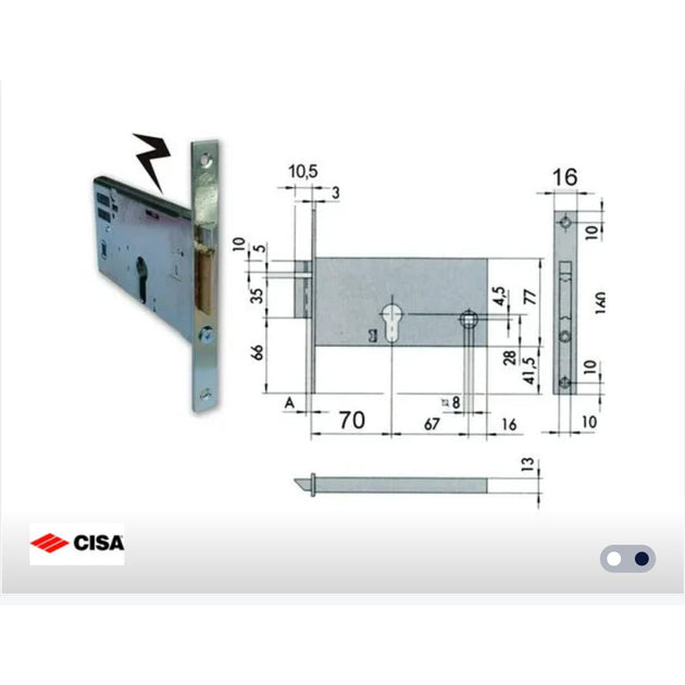 CISA 14350-70 broasca electrica backset 70 mm - vedere produs